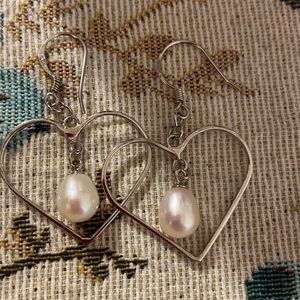 Sterling hanging pearl earrings